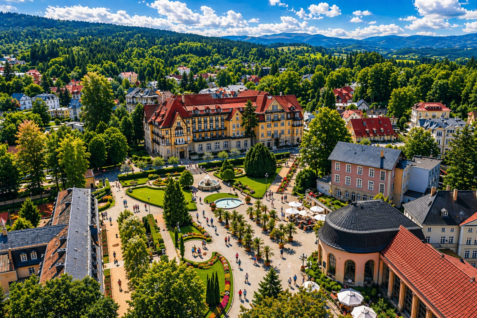 Park Zdrojowy w Kudowie-Zdroju — widok z lotu ptaka